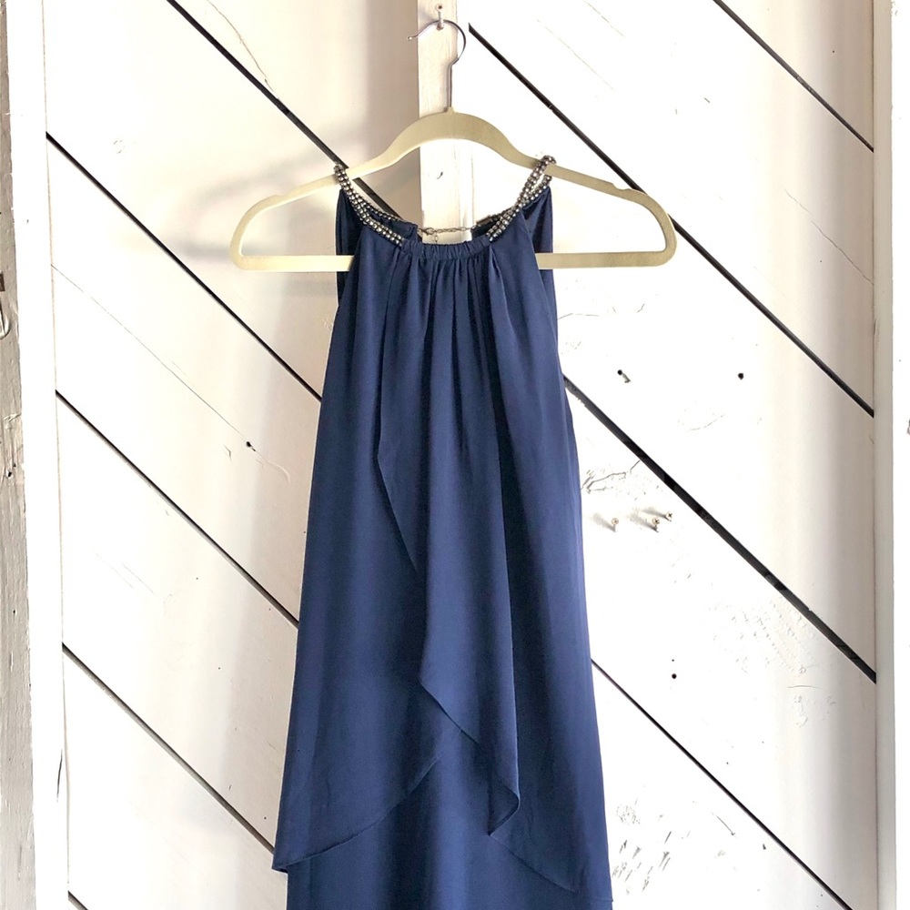 Beaded Neck Flowy Cocktail Dress